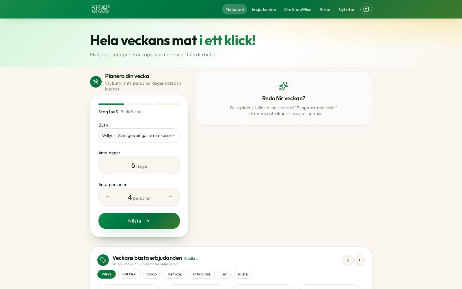 Skärmbild av ShopWise – smarta matsedlar och inköpslistor