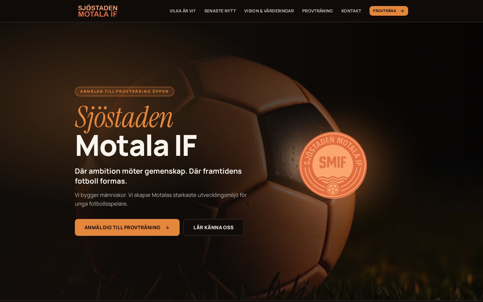 Skärmbild av Sjöstaden Motala IF – fotbollsklubbens hemsida